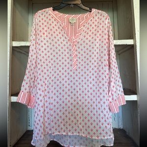 009-St JOHN’S BAY Coral V-Neck 3/4 Sleeve XL